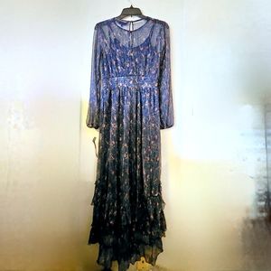 Rachel Roy Metallic Floral Maxi Dress S